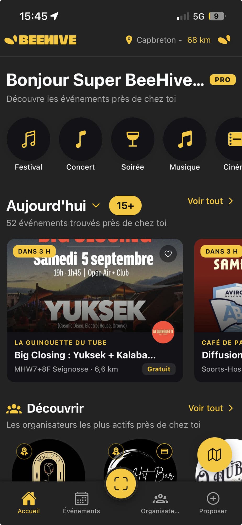 Accueil de l'app BeeHive